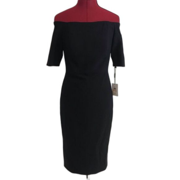 Calvin Klein Off-the-Shoulder Short Sleeve Midi Sheath Dress Size 2 Dk Blue NWT - Picture 9 of 12